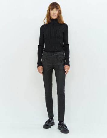 LE JOAN - Jean slim noir 7/8ème enduit esprit motard-1
