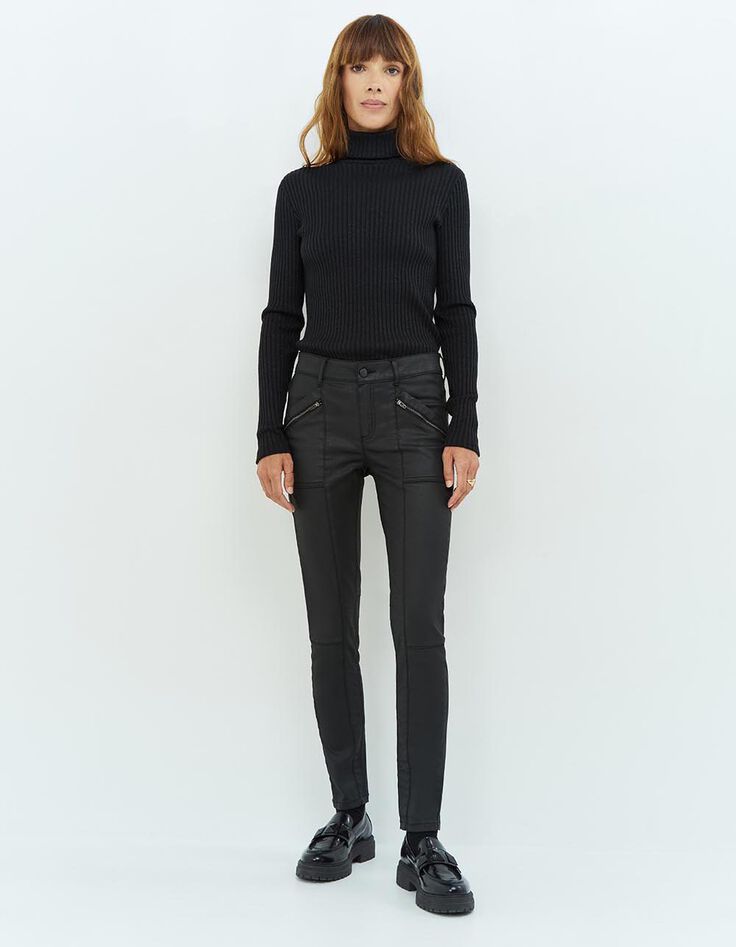 LE JOAN - Jean slim noir 7/8ème enduit esprit motard-1