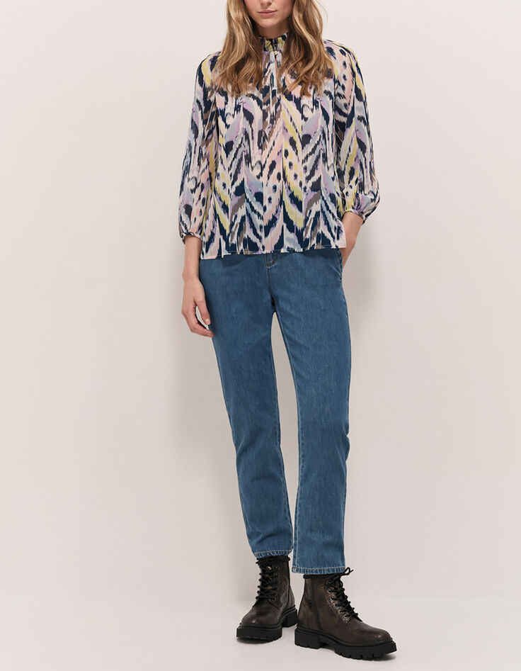 CARTER - Top écru à imprimé ikat luminescent-3