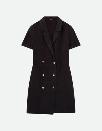 RIKKO - Robe manteau noire en lin-5
