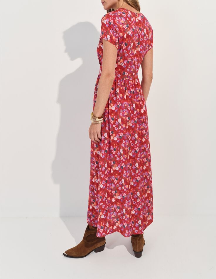 ROMARIA - Robe midi rouge imprim&eacute; floral d'&eacute;t&eacute; -2