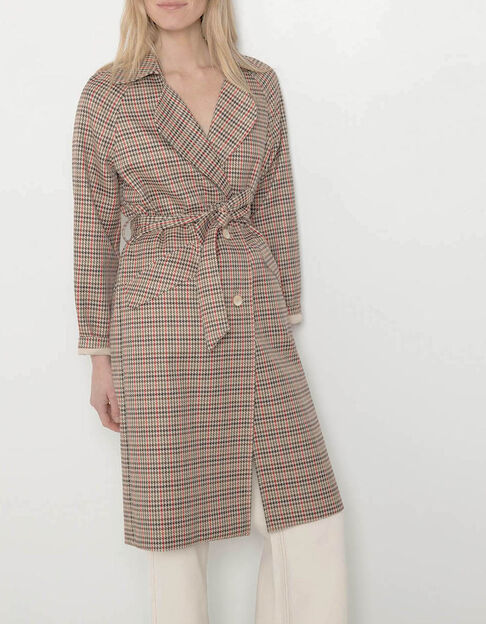 DOUTZEN - Trench ficelle à motif pied-de-poule couleur - One Step