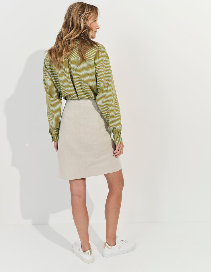 JULIANA - Jupe portefeuille beige lin coton mélangés -2