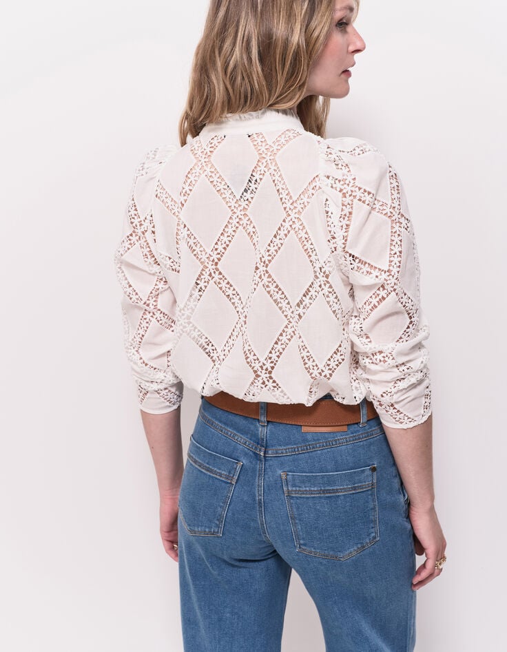 CROWNY - Blouse blanche ajourée brodée-3 CROWNY - Blouse blanche ajourée brodée-3