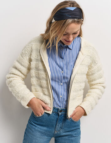 TALI - Cardigan écru tricot fantaisie rayures relief-5 TALI - Cardigan écru tricot fantaisie rayures relief-5