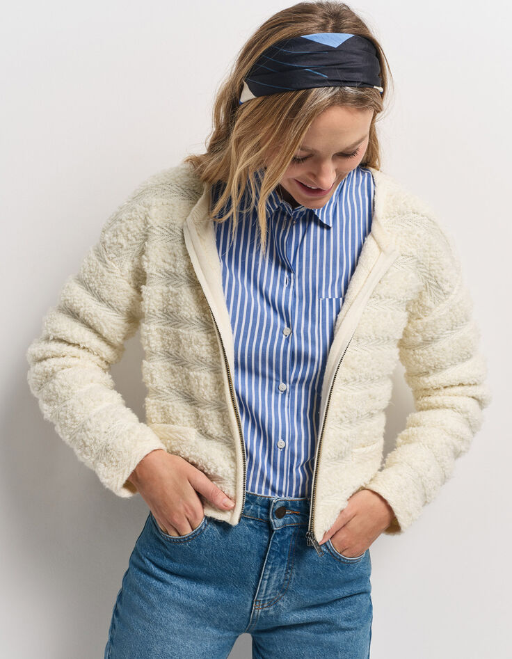 TALI - Cardigan écru tricot fantaisie rayures relief-5 TALI - Cardigan écru tricot fantaisie rayures relief-5