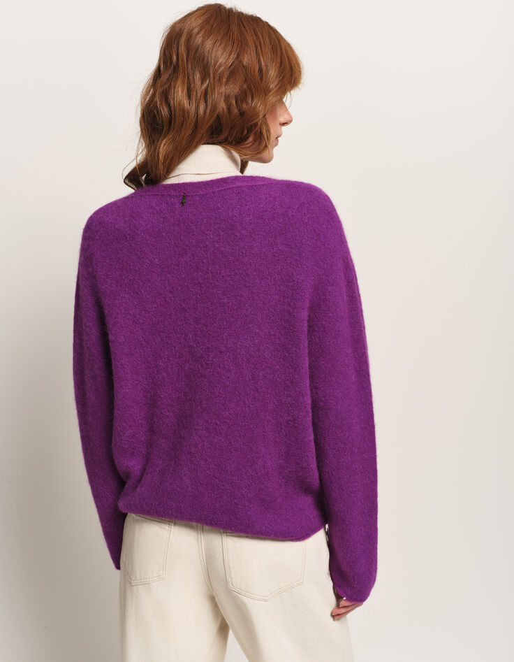 TECK - Cardigan violet tricot moelleux encolure V-3 TECK - Cardigan violet tricot moelleux encolure V-3