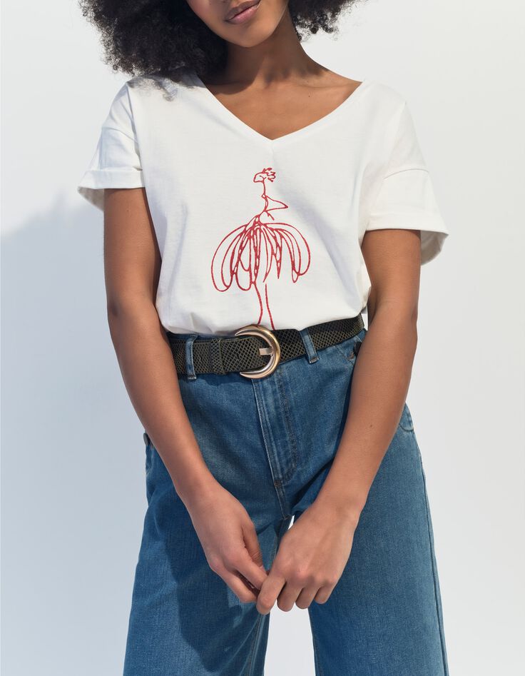 MUM - T-shirt &eacute;cru coton bio danseuse orange paillet&eacute; -1