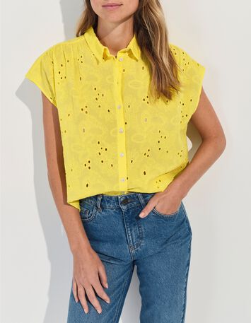 COATI - Chemise jaune broderie anglaise ton sur ton -2