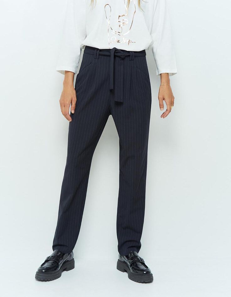 PRESTON - Pantalon néo-carotte marine à rayures tennis-2