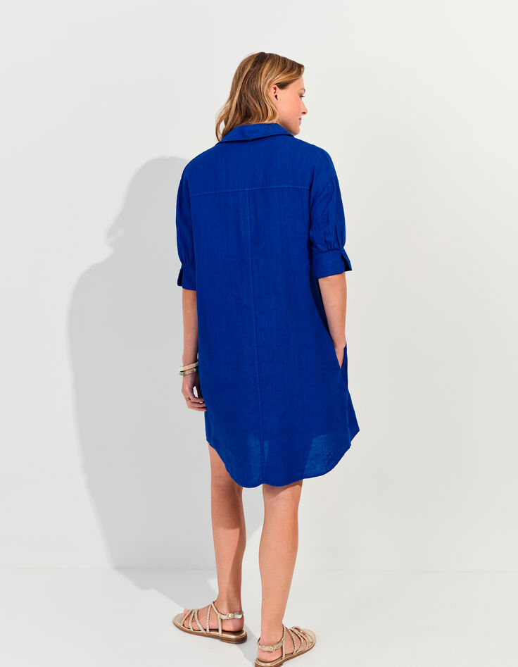 REACH - Robe chemise bleue lin certifié surteint -3