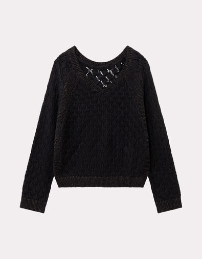TACEY - Pull noir tricot ajouré réversible devant/dos - One Step