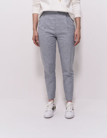POSY - Pantalon carotte bleu motif rayures fantaisie-2