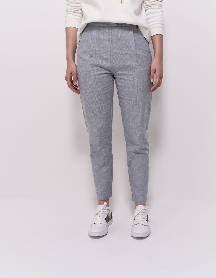 POSY - Pantalon carotte bleu motif rayures fantaisie-2