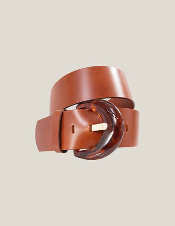 ALIA -Ceinture large toffee en cuir lisse boucle r&eacute;sine-2