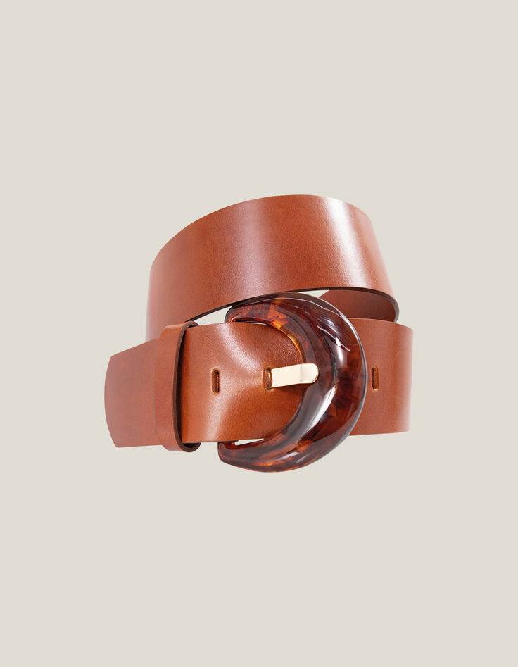 ALIA -Ceinture large toffee en cuir lisse boucle r&eacute;sine-2