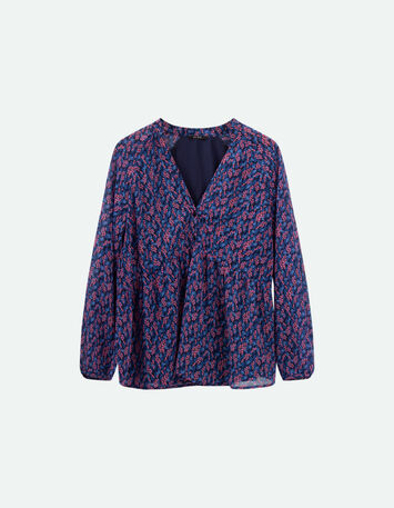 CERES - Blouse marine imprimé bouquet graphique-4