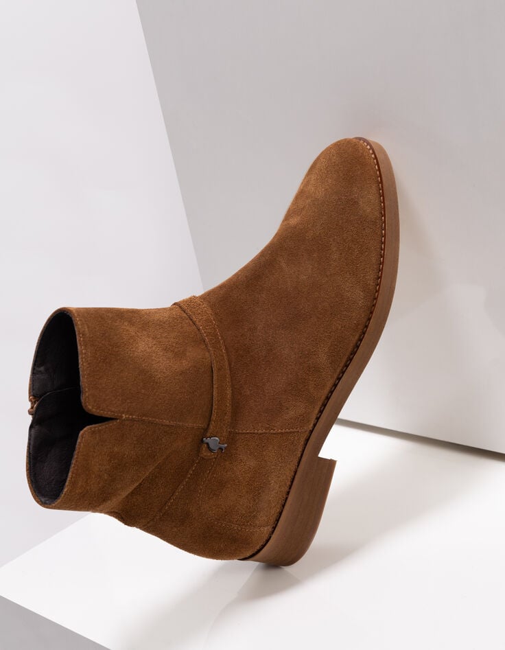 O.GALO - Boots camel cuir velours bride fixe-3 O.GALO - Boots camel cuir velours bride fixe-3