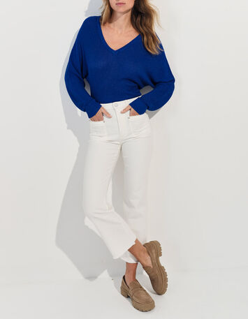 TONY - Pull bleu tricot c&ocirc;tel&eacute; manches chauve-souris -1