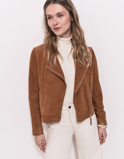 DIYA - Blouson cognac en cuir velours - One Step