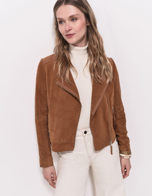 DIYA - Blouson cognac en cuir velours - One Step