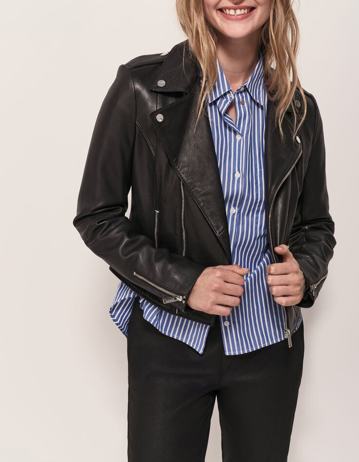 DEAN - Blouson biker noir en cuir-1