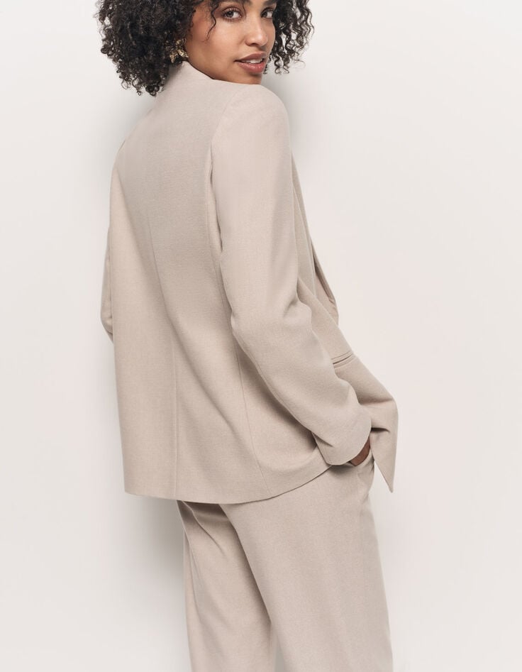 VIGG - Veste de costume beige boutonnage asymétrique-3 VIGG - Veste de costume beige boutonnage asymétrique-3