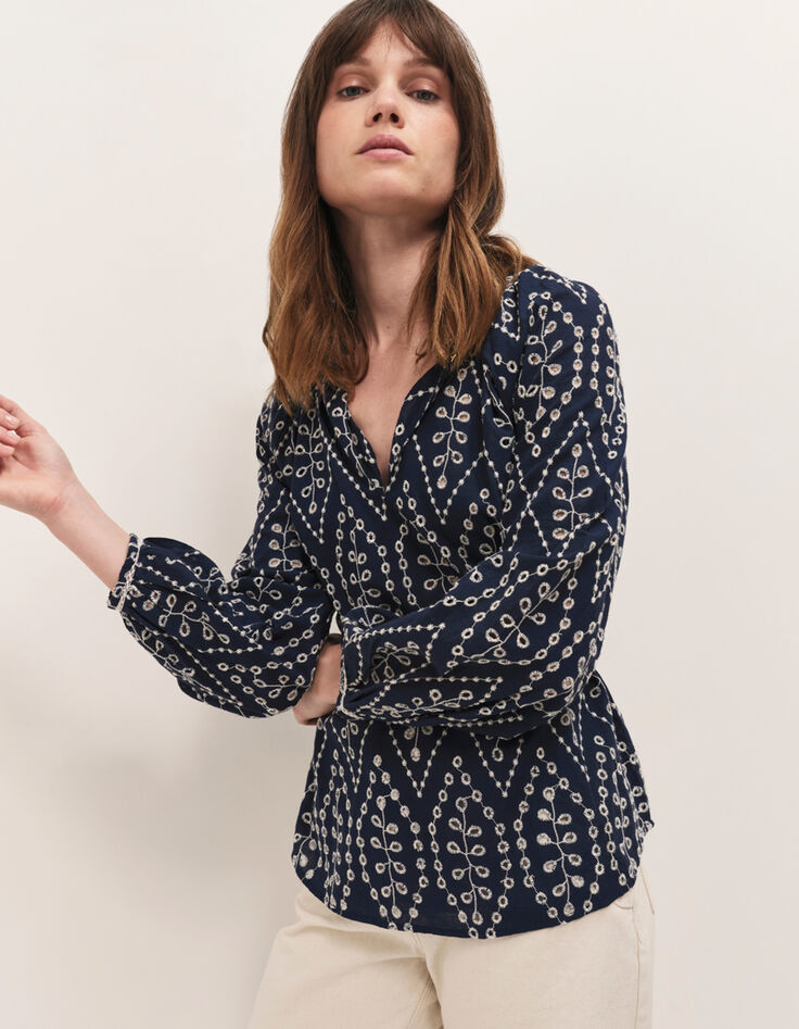COLOMBE - Blouse marine broderies all over-2