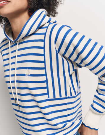 MAT - Sweat à capuche rayé bleu coton bio brodé danseuse-4