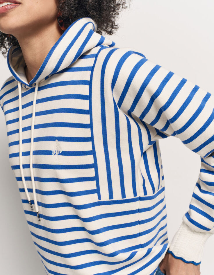 MAT - Sweat à capuche rayé bleu coton bio brodé danseuse-4