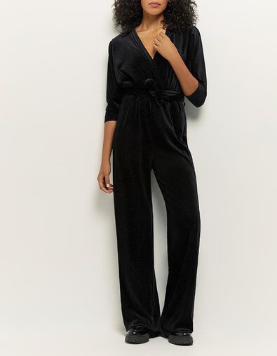 ROSE - Combinaison-pantalon noire en velours pailleté - One Step