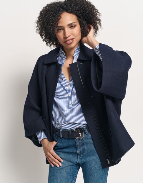DORIA - Manteau cape marine drap de laine fantaisie - One Step