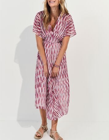 ROSARIO - Robe violette polyester recycl&eacute; rayures floues -6