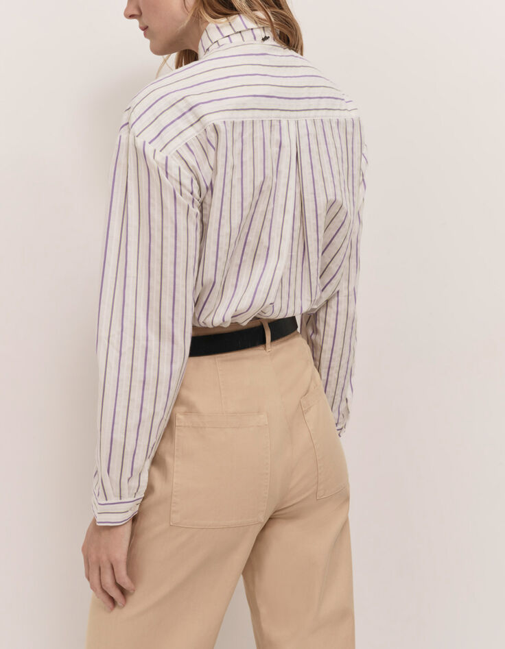 CELESTE - Chemise écrue popeline à motif rayures glycine-5