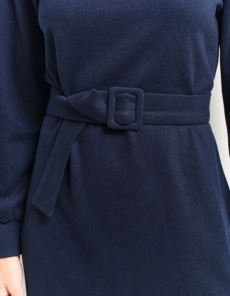 RAVEN - Robe marine maille Interlock boutons épaule-5