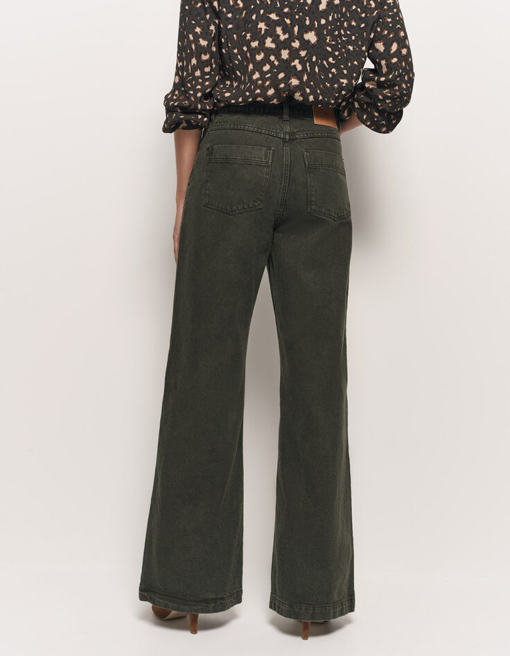 LE HAILEY - Jean flare kaki surteint poches plaquées-3