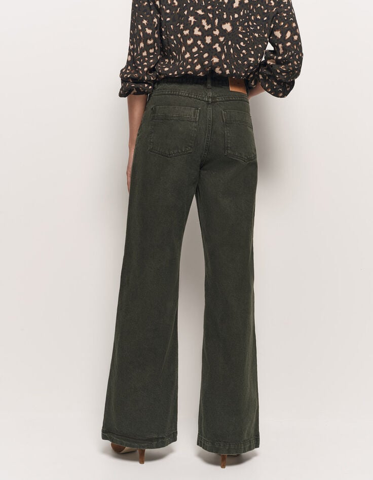 LE HAILEY - Jean flare kaki surteint poches plaquées-3 LE HAILEY - Jean flare kaki surteint poches plaquées-3