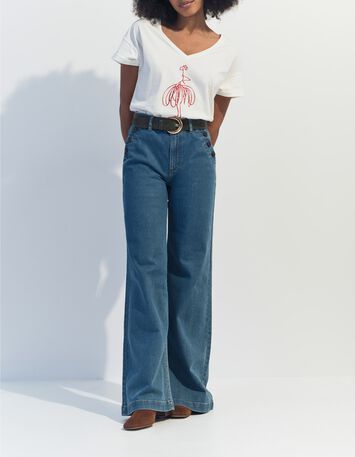 MUM - T-shirt &eacute;cru coton bio danseuse orange paillet&eacute; -2