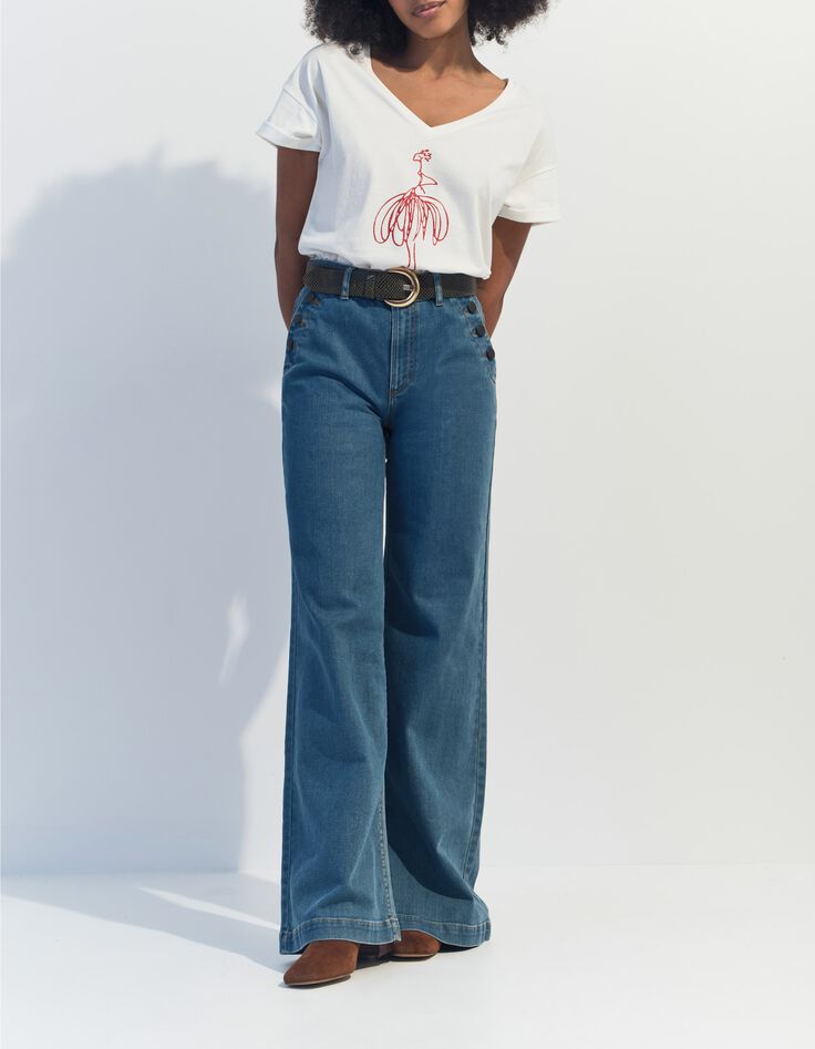 MUM - T-shirt &eacute;cru coton bio danseuse orange paillet&eacute; -2