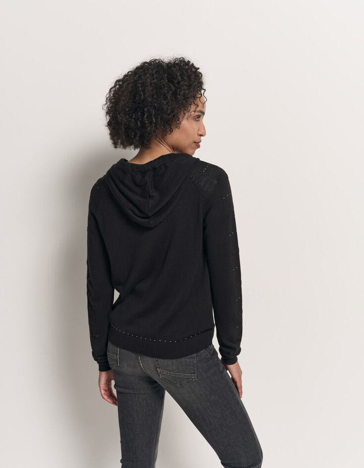 TAÏGA - Cardigan noir à capuche et clous-3