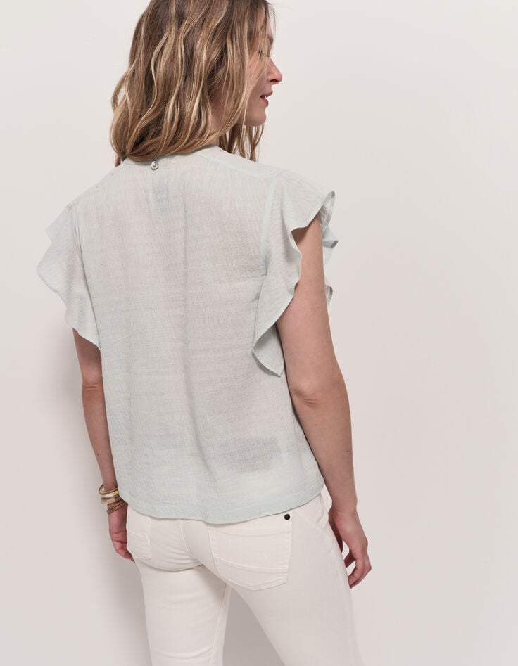 CHARME - Top vert avec volants et bandes dentelle-3 CHARME - Top vert avec volants et bandes dentelle-3