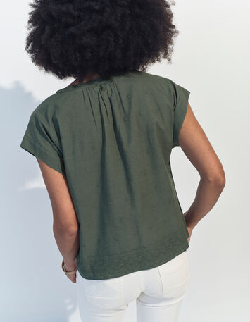 CONOR - Top vert upcyclé broderies étoiles -3