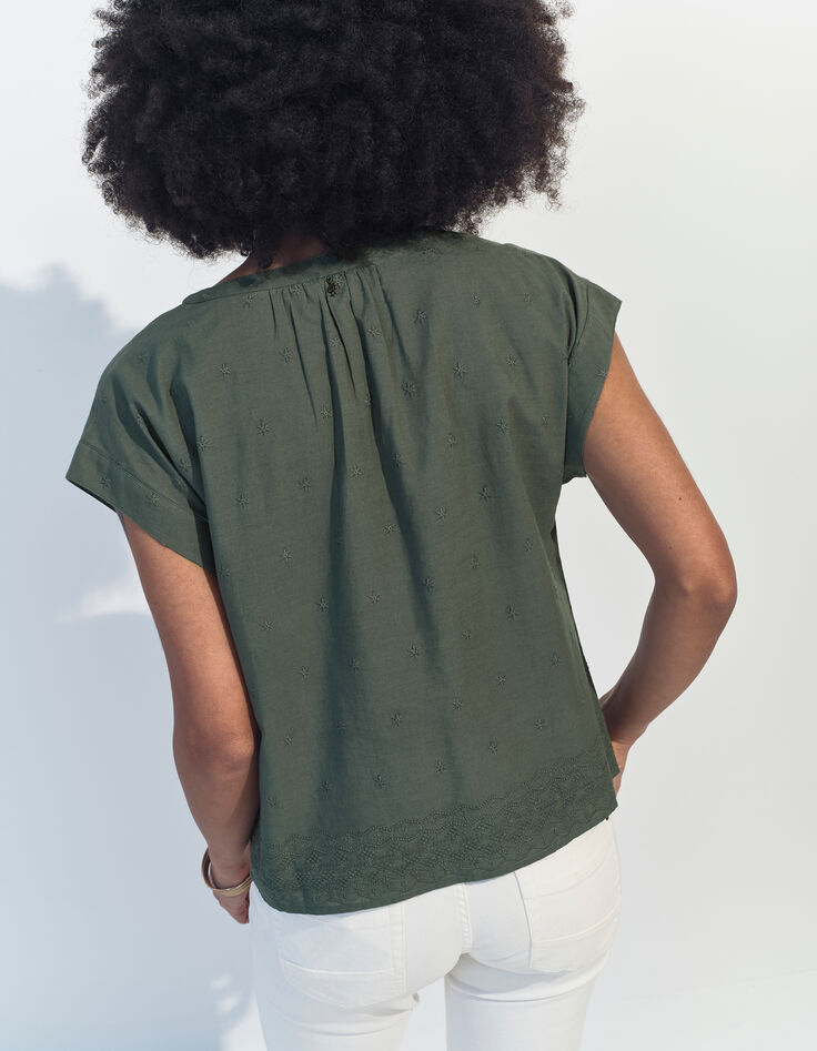 CONOR - Top vert upcyclé broderies étoiles -3