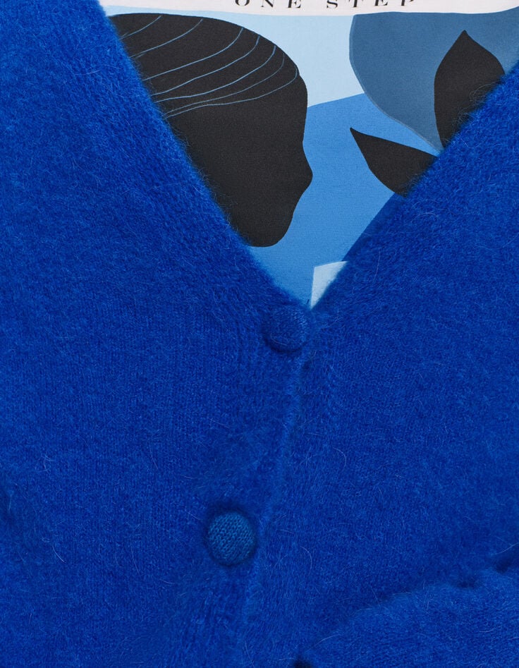 TECK - Cardigan bleu tricot moelleux encolure V-4 TECK - Cardigan bleu tricot moelleux encolure V-4
