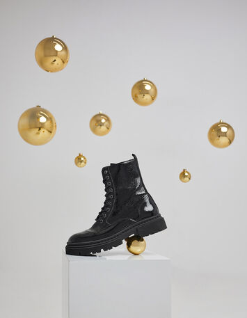 O.MARDA - Boots  à lacet noirs cuir verni-7