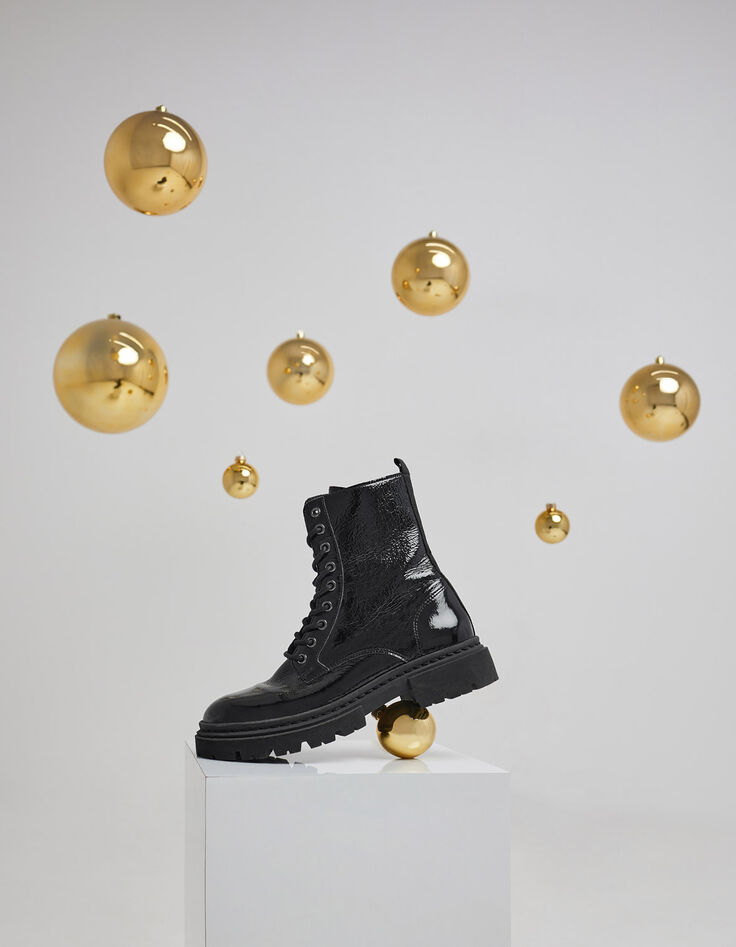 O.MARDA - Boots  à lacet noirs cuir verni-7