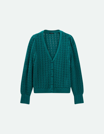 TARRY - Cardigan réversible vert cèdre tricot ajouré-5