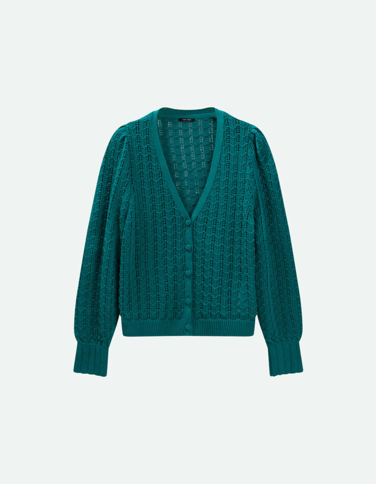 TARRY - Cardigan réversible vert cèdre tricot ajouré-5