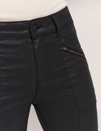 LE JOAN - Jean slim noir 7/8ème enduit esprit motard-5