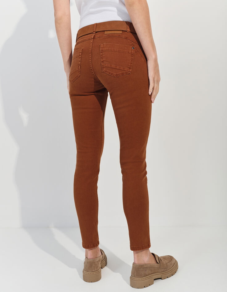 LE INDI - Jean slim marron effet push up 7/8ème -3